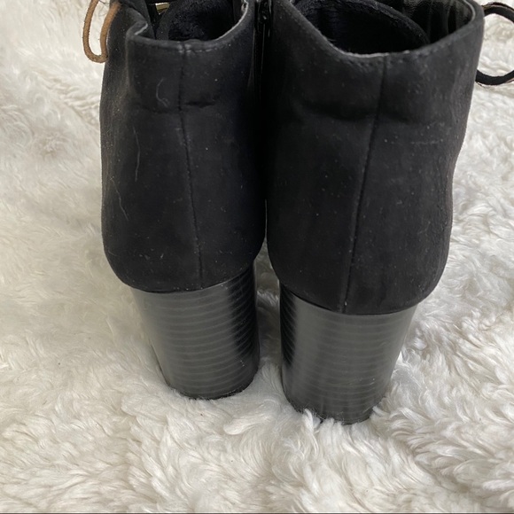 Bamboo Black Suede Lace Up Peep Toe Bootie - Picture 5 of 10